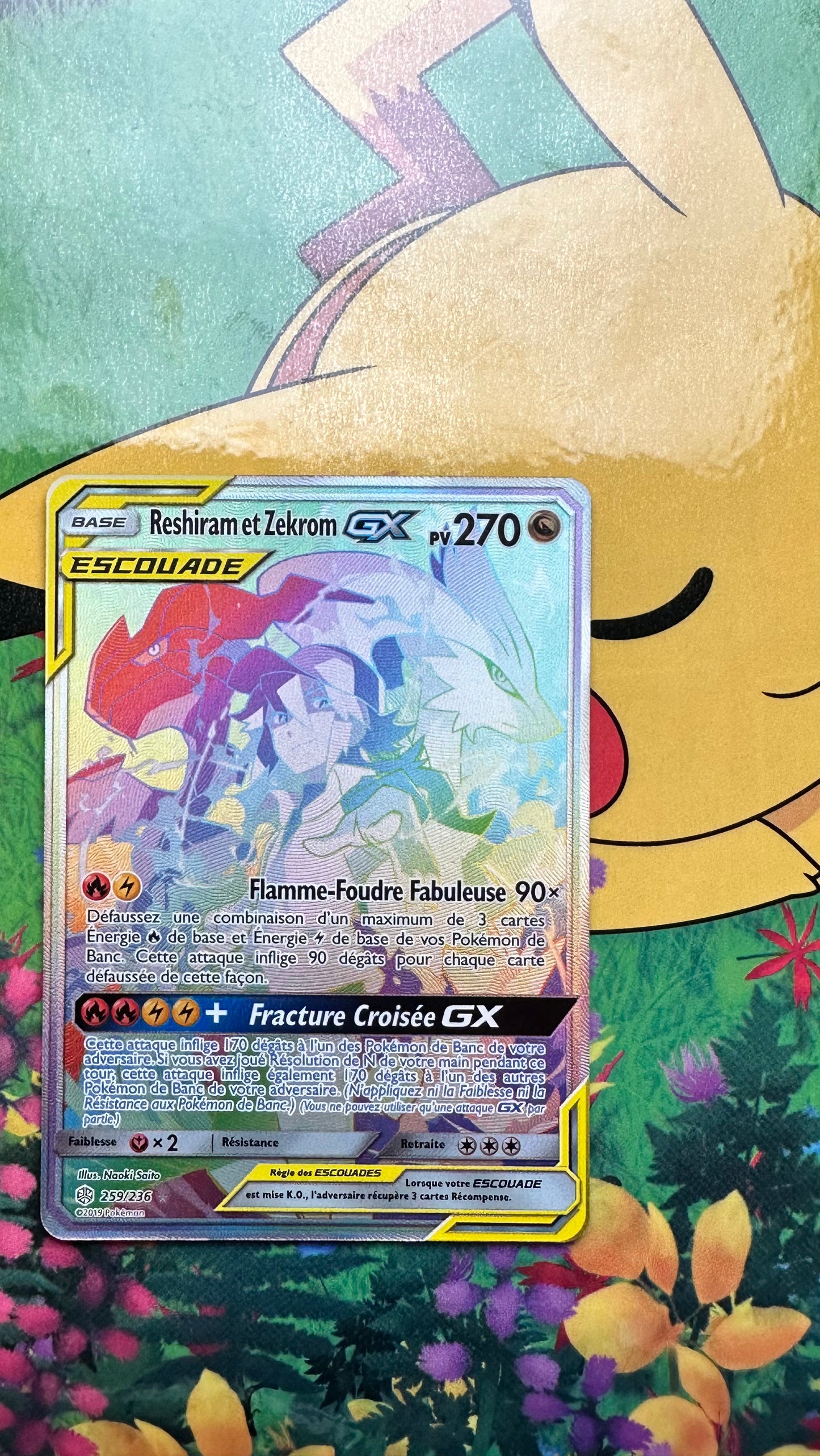 [ Carte FR ] Reshiram & Zekrom GX - Escouade  - 259/236 - Eclipse Cosmique - 2019